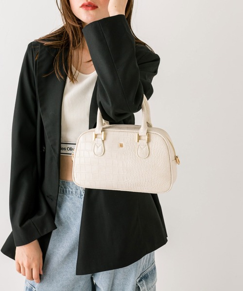 OLIVE des OLIVE(オリーブデオリーブ)の「エンブレム付きボストンバッグ 1032120050(ショルダーバッグ・レディース・ボルドー/ブラック/オフホワイト・FREE)」の9枚目の写真