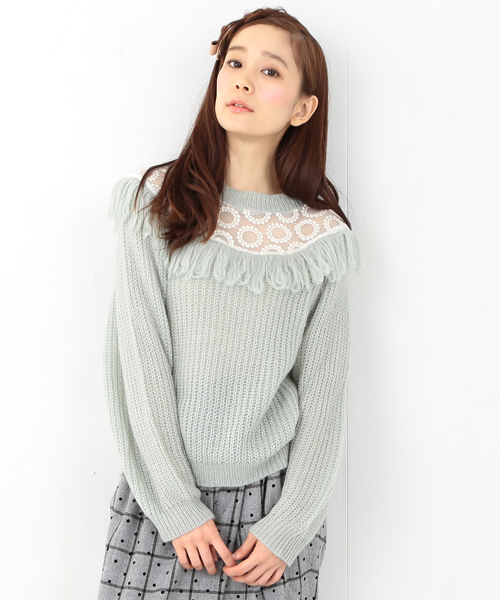 CAROLINA GLASER（カロリナ グレイサー）の「CAROLINA GLASER / フリンジニット（ニット/セーター・レディース・ミント/ピンク・ONE SIZE）」の6枚目の写真