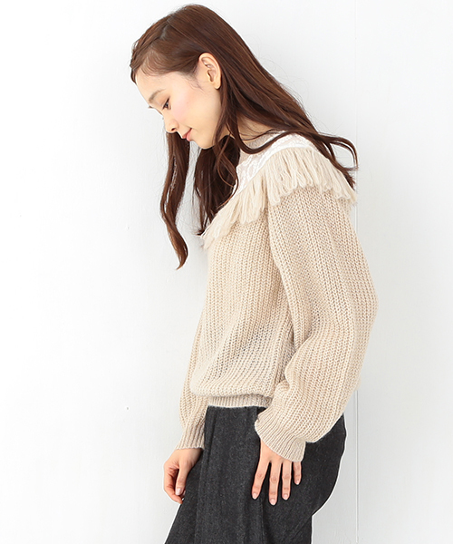 CAROLINA GLASER（カロリナ グレイサー）の「CAROLINA GLASER / フリンジニット（ニット/セーター・レディース・ミント/ピンク・ONE SIZE）」の16枚目の写真