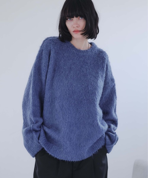 新品タグ付✨ MHL. ウール混クルーネックニット レンガ II 日本製 LONG SLEEVE WOOL MIXED SHAGGY KNIT / ロングスリーブウール混