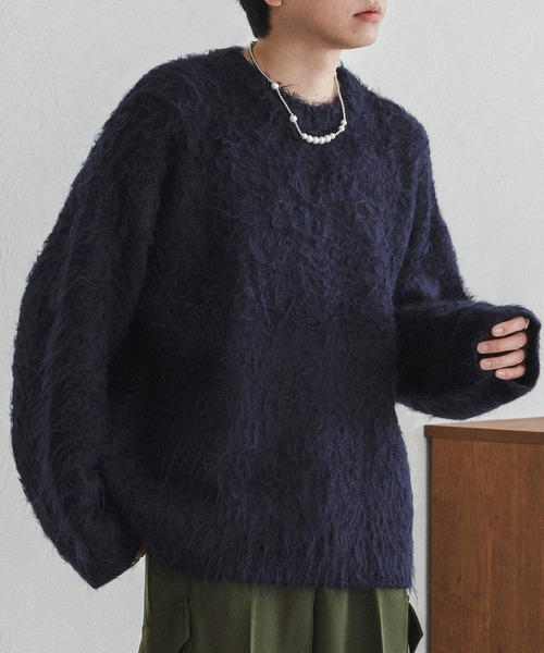 SELLE GLANT(セレグランテ)の「LONG SLEEVE WOOL MIXED SHAGGY KNIT / ロングスリーブウール混シャギーニット(ニット/セーター・メンズ・ブルー/ダークグレー/アイボリー/ボルドー/ネイビー/ダークブラウン/マスタード/ダークグリーン/ブラック・SMALL/MEDIUM/LARGE)」の22枚目の写真