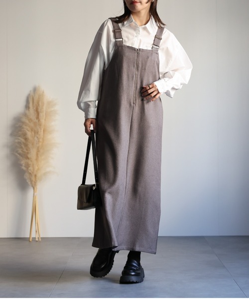 ap retro（アプレトロ）の「Iラインジップアップジャンスカ（ジャンパースカート・レディース・ブラック/チャコールグレー/グレー/ベージュ・FREE）」の5枚目の写真