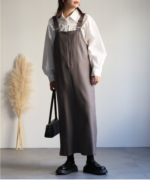 ap retro（アプレトロ）の「Iラインジップアップジャンスカ（ジャンパースカート・レディース・ブラック/チャコールグレー/グレー/ベージュ・FREE）」の9枚目の写真