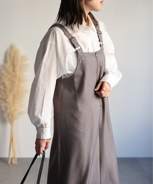 ap retro（アプレトロ）の「Iラインジップアップジャンスカ（ジャンパースカート・レディース・ブラック/チャコールグレー/グレー/ベージュ・FREE）」の18枚目の写真