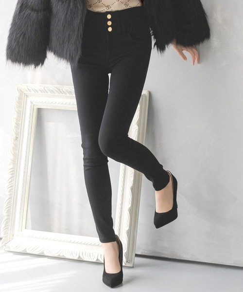 Julia Boutique(ジュリアブティック)の「3連ボタンハイウエストスキニーパンツ/23531(その他パンツ・レディース・ブラック・L/M/S)」の1枚目の写真