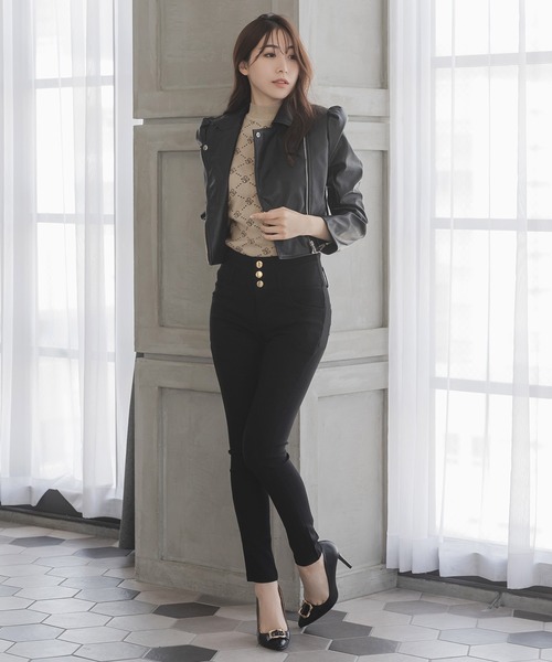 Julia Boutique(ジュリアブティック)の「3連ボタンハイウエストスキニーパンツ/23531(その他パンツ・レディース・ブラック・L/M/S)」の3枚目の写真