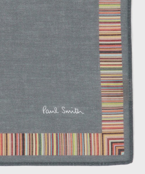 Paul Smith(ポールスミス)の「シグネチャーストライプトリミング ハンカチ / 553730 HANK(ハンカチ/ハンドタオル・メンズ・ダークグレー/ネイビー/ホワイト・FREE)」の4枚目の写真