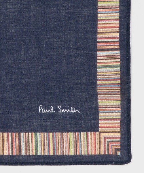 Paul Smith(ポールスミス)の「シグネチャーストライプトリミング ハンカチ / 553730 HANK(ハンカチ/ハンドタオル・メンズ・ダークグレー/ネイビー/ホワイト・FREE)」の5枚目の写真