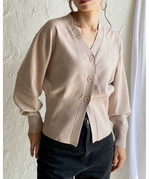 She's Closet（シーズクローゼット）の「ボリュームスリーブショート丈Vネックウエストシェイプペプラムニットカーディガン（カーディガン/ボレロ・レディース・アイボリー/グレイッシュベージュ/杢グレー/ブラック・FREE）」の8枚目の写真