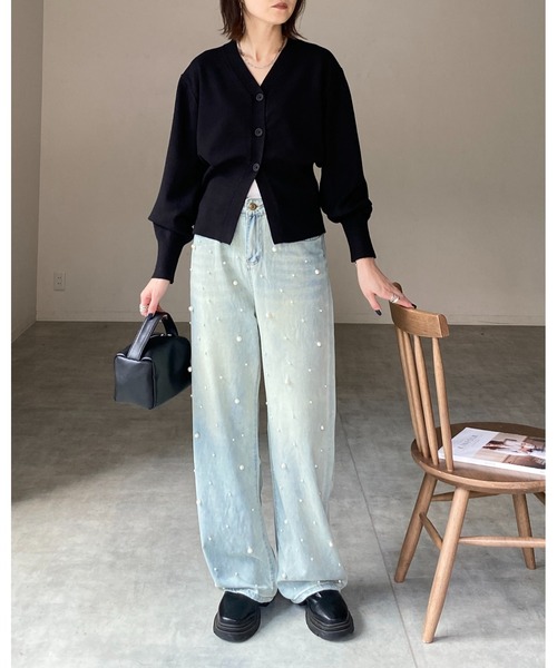 She's Closet（シーズクローゼット）の「ボリュームスリーブショート丈Vネックウエストシェイプペプラムニットカーディガン（カーディガン/ボレロ・レディース・アイボリー/グレイッシュベージュ/杢グレー/ブラック・FREE）」の14枚目の写真