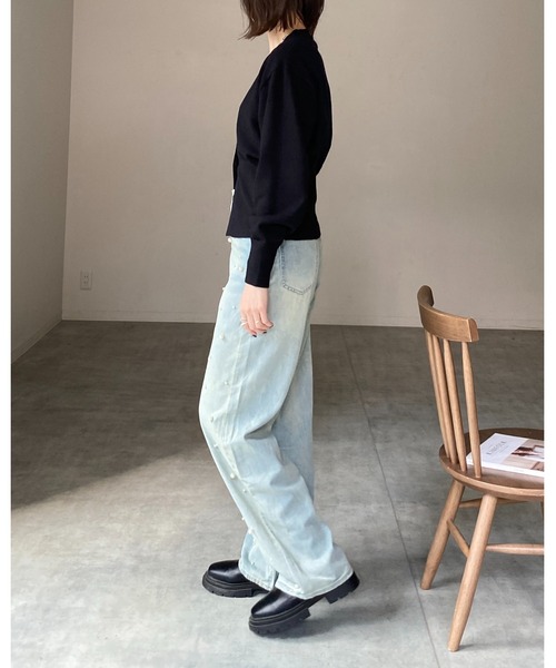 She's Closet（シーズクローゼット）の「ボリュームスリーブショート丈Vネックウエストシェイプペプラムニットカーディガン（カーディガン/ボレロ・レディース・アイボリー/グレイッシュベージュ/杢グレー/ブラック・FREE）」の16枚目の写真