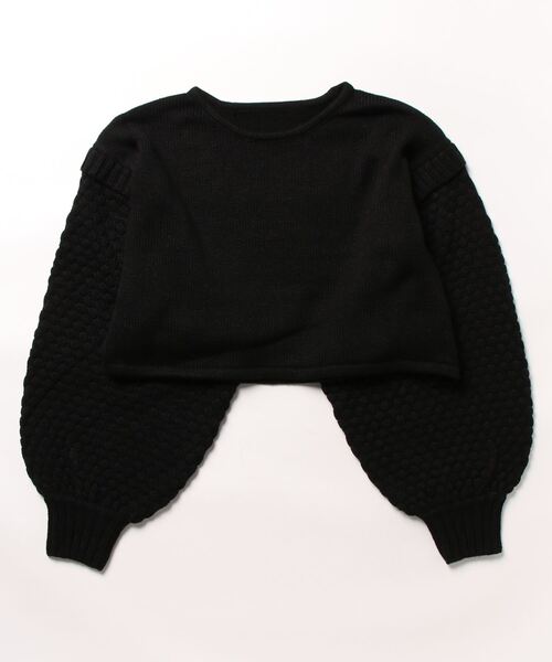 STYLEBLOCK(スタイルブロック)の「ポップコーン編みスリーブニットショートプルオーバー(ニット/セーター・レディース・ブラック/レッド/アイボリー/グレー・M)」の1枚目の写真