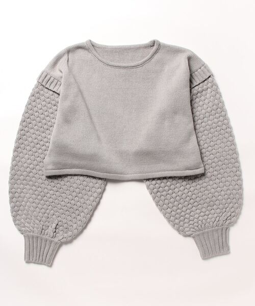 STYLEBLOCK(スタイルブロック)の「ポップコーン編みスリーブニットショートプルオーバー(ニット/セーター・レディース・ブラック/レッド/アイボリー/グレー・M)」の6枚目の写真