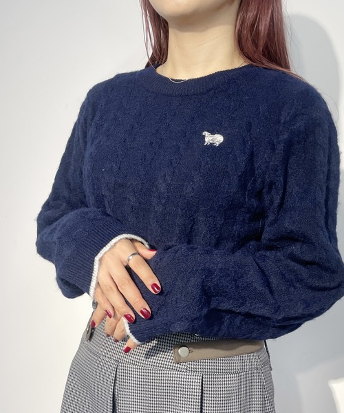 セール】羊刺繍ケーブル配色ニットプルオーバー（ニット