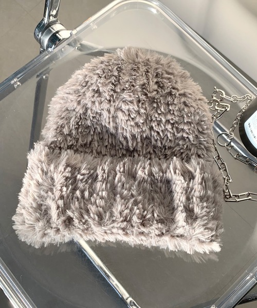 non-hedge(ノンヘッジ)の「シャギーニット帽(ニットキャップ/ビーニー・レディース・ホワイト/グレー/ブラック/ブラウン・FREE)」の4枚目の写真