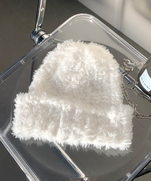 non-hedge(ノンヘッジ)の「シャギーニット帽(ニットキャップ/ビーニー・レディース・ホワイト/グレー/ブラック/ブラウン・FREE)」の2枚目の写真