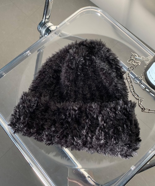 non-hedge(ノンヘッジ)の「シャギーニット帽(ニットキャップ/ビーニー・レディース・ホワイト/グレー/ブラック/ブラウン・FREE)」の3枚目の写真