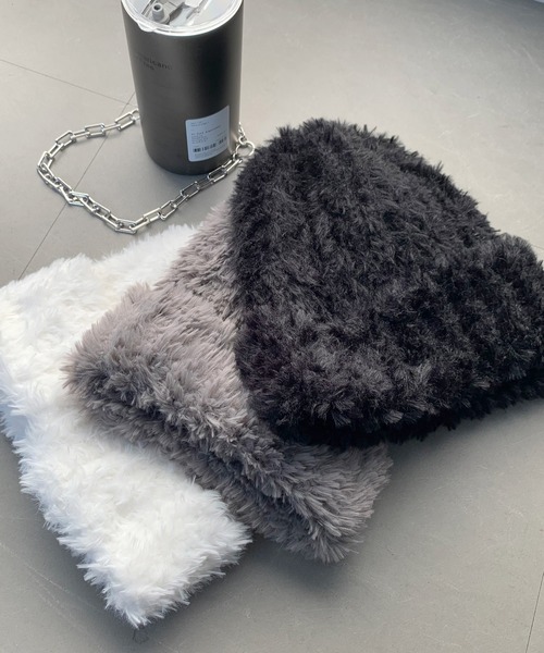 non-hedge(ノンヘッジ)の「シャギーニット帽(ニットキャップ/ビーニー・レディース・ホワイト/グレー/ブラック/ブラウン・FREE)」の5枚目の写真