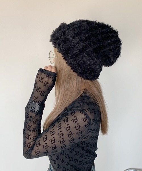 non-hedge(ノンヘッジ)の「シャギーニット帽(ニットキャップ/ビーニー・レディース・ホワイト/グレー/ブラック/ブラウン・FREE)」の8枚目の写真