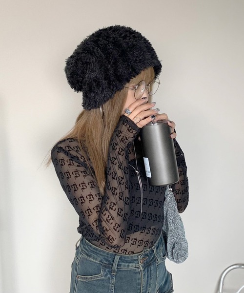 non-hedge(ノンヘッジ)の「シャギーニット帽(ニットキャップ/ビーニー・レディース・ホワイト/グレー/ブラック/ブラウン・FREE)」の10枚目の写真