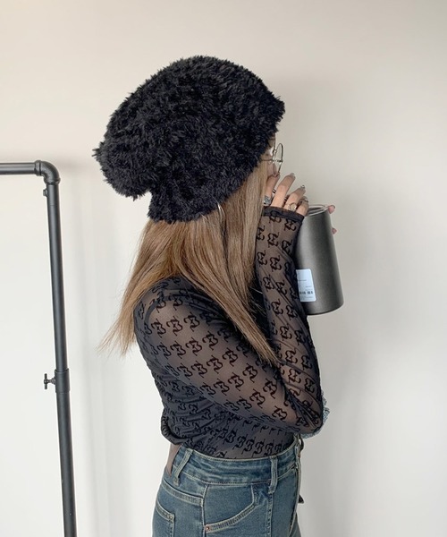 non-hedge(ノンヘッジ)の「シャギーニット帽(ニットキャップ/ビーニー・レディース・ホワイト/グレー/ブラック/ブラウン・FREE)」の11枚目の写真