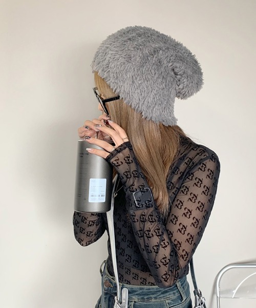 non-hedge(ノンヘッジ)の「シャギーニット帽(ニットキャップ/ビーニー・レディース・ホワイト/グレー/ブラック/ブラウン・FREE)」の15枚目の写真