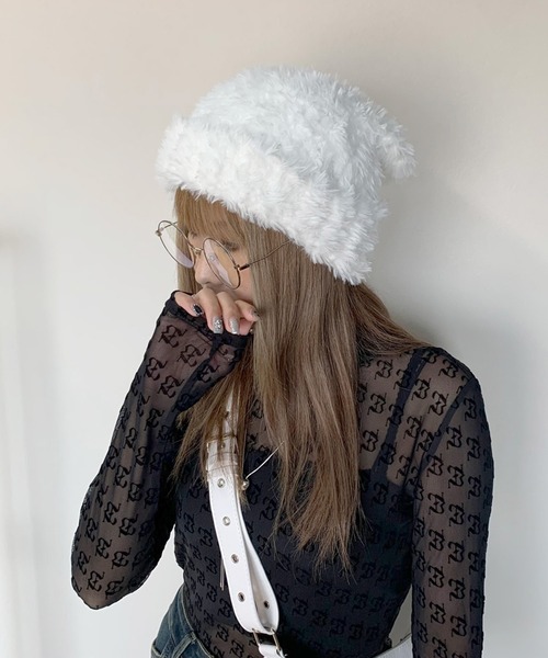 non-hedge(ノンヘッジ)の「シャギーニット帽(ニットキャップ/ビーニー・レディース・ホワイト/グレー/ブラック/ブラウン・FREE)」の17枚目の写真