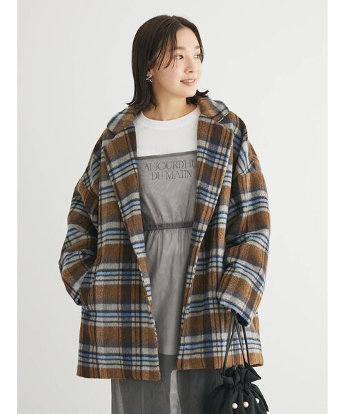 ELENCARE DUE(エレンカーレデュエ)の「・ELENCARE DUE シャギーチェックミドルコート(その他アウター・レディース・ブラウン/イエロー/ベージュ・FREE)」の8枚目の写真