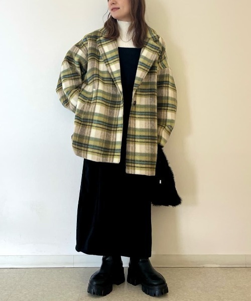 ELENCARE DUE(エレンカーレデュエ)の「・ELENCARE DUE シャギーチェックミドルコート(その他アウター・レディース・ブラウン/イエロー/ベージュ・FREE)」の6枚目の写真