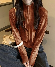 ハーフジップケーブルニット
