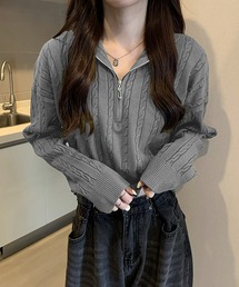 ハーフジップケーブルニット