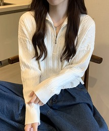 ハーフジップケーブルニット