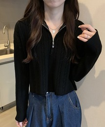 ハーフジップケーブルニット