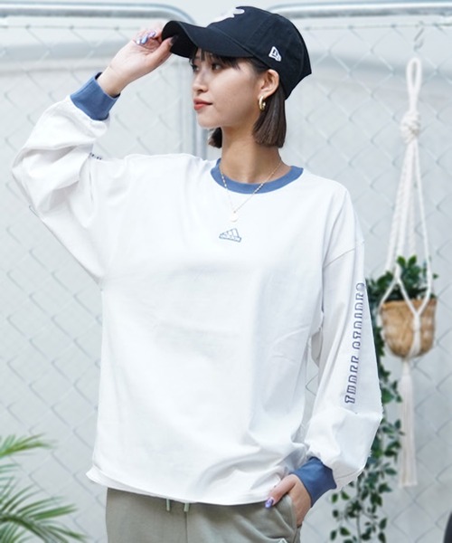 adidas(アディダス)の「adidas/アディダス ロンT オーバーサイズ クルーネック ルーズフィット JSY07(Tシャツ/カットソー・レディース・ホワイト/ミント/ダークグレー・XL/L/M)」の1枚目の写真