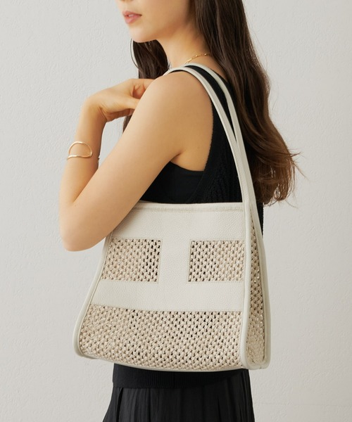 IACUCCI（イアクッチ）の「リーバ RETE PAGLIA（トートバッグ・レディース・ホワイト/カーキ・FREE）」の2枚目の写真