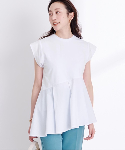 UR'S(ユアーズ)の「アシンメトリーペプラムドッキングトップス(Tシャツ/カットソー・レディース・ブラック/ホワイト・L/M/S)」の2枚目の写真