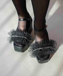 MAJESTIC LEGON | 【WEB限定S/XLサイズあり】チュール×パール厚底サンダル(サンダル)