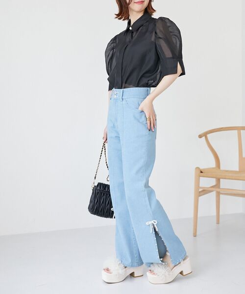 MAJESTIC LEGON（マジェスティックレゴン）の「【WEB限定S/XLサイズあり】チュール×パール厚底サンダル（サンダル・レディース・ブラック/オフホワイト・SMALL/MEDIUM/LARGE/X-LARGE）」の16枚目の写真