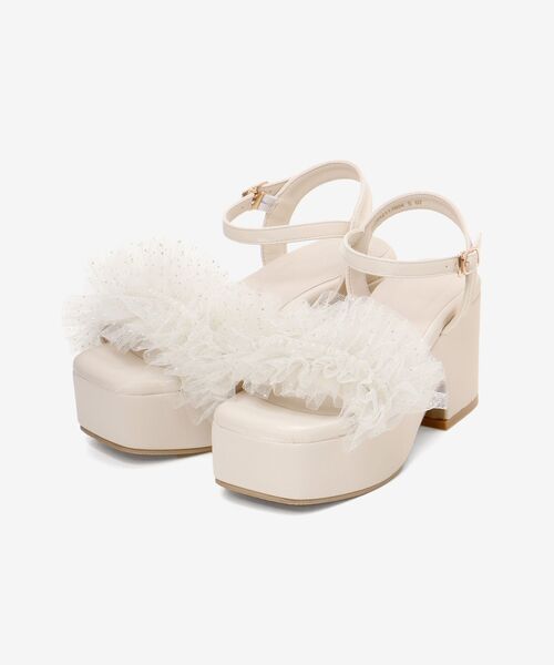 MAJESTIC LEGON（マジェスティックレゴン）の「【WEB限定S/XLサイズあり】チュール×パール厚底サンダル（サンダル・レディース・ブラック/オフホワイト・SMALL/MEDIUM/LARGE/X-LARGE）」の8枚目の写真