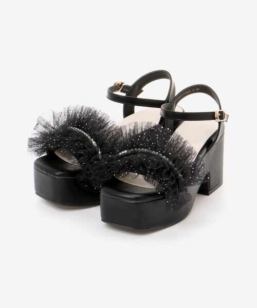 MAJESTIC LEGON（マジェスティックレゴン）の「【WEB限定S/XLサイズあり】チュール×パール厚底サンダル（サンダル・レディース・ブラック/オフホワイト・SMALL/MEDIUM/LARGE/X-LARGE）」の9枚目の写真