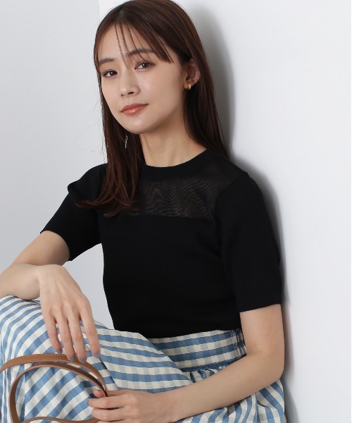 N.（N. Natural Beauty Basic）（エヌエヌナチュラルビューティーベーシック）の「◆パネル編地キリカエニット（ニット/セーター・レディース・ブラック/ブルー/クリーム・MEDIUM）」の2枚目の写真