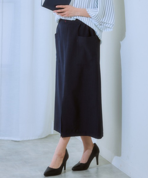 7days Life Styling(セブンデイズライフスタイリング)の「麻調合繊ナロースカート(しわになりにくい・接触冷感・UVカット・洗える)(スカート・レディース・モカ/ネイビー/ライトベージュ/グリーン/チャコールグレー・S/M/L/LL)」の1枚目の写真