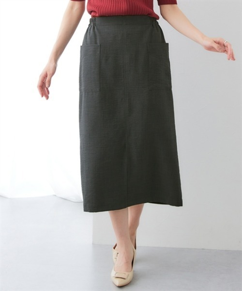 7days Life Styling(セブンデイズライフスタイリング)の「麻調合繊ナロースカート(しわになりにくい・接触冷感・UVカット・洗える)(スカート・レディース・モカ/ネイビー/ライトベージュ/グリーン/チャコールグレー・S/M/L/LL)」の2枚目の写真
