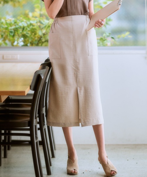 7days Life Styling(セブンデイズライフスタイリング)の「麻調合繊ナロースカート(しわになりにくい・接触冷感・UVカット・洗える)(スカート・レディース・モカ/ネイビー/ライトベージュ/グリーン/チャコールグレー・S/M/L/LL)」の13枚目の写真