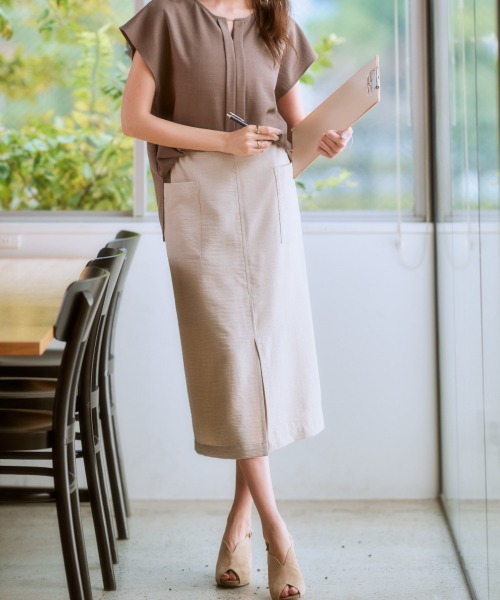 7days Life Styling(セブンデイズライフスタイリング)の「麻調合繊ナロースカート(しわになりにくい・接触冷感・UVカット・洗える)(スカート・レディース・モカ/ネイビー/ライトベージュ/グリーン/チャコールグレー・S/M/L/LL)」の14枚目の写真