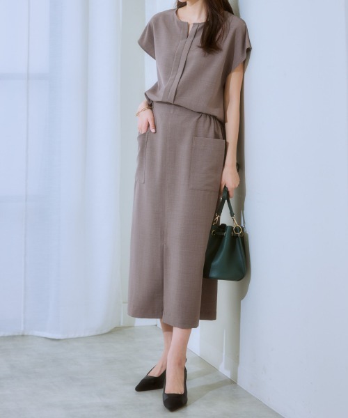 7days Life Styling(セブンデイズライフスタイリング)の「麻調合繊ナロースカート(しわになりにくい・接触冷感・UVカット・洗える)(スカート・レディース・モカ/ネイビー/ライトベージュ/グリーン/チャコールグレー・S/M/L/LL)」の8枚目の写真