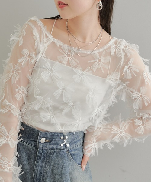 Chico（チコ）の「フラワーシアートップス（Tシャツ/カットソー・レディース・ホワイト/ライム/ブルー/ブラック・FREE）」の15枚目の写真