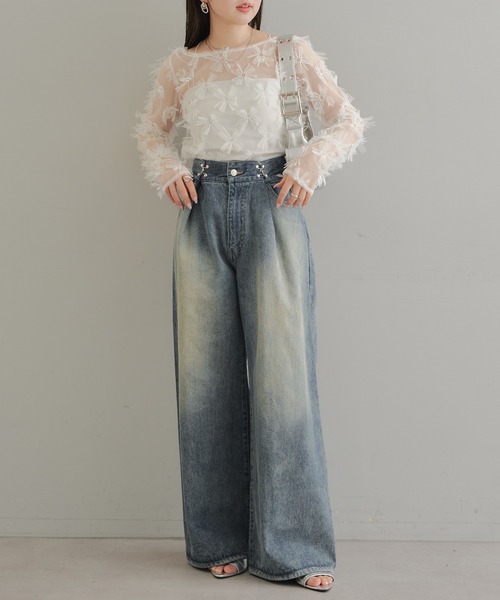 Chico（チコ）の「フラワーシアートップス（Tシャツ/カットソー・レディース・ホワイト/ライム/ブルー/ブラック・FREE）」の17枚目の写真