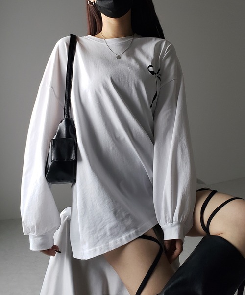 セール】【 3color 】リボンプリントバレエコアビッグTシャツ
