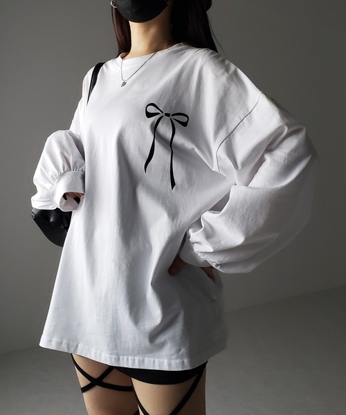 tシャツ レースアップバレエコアリボントップス レディース セール】レースアップバレエコアリボントップス（Tシャツ